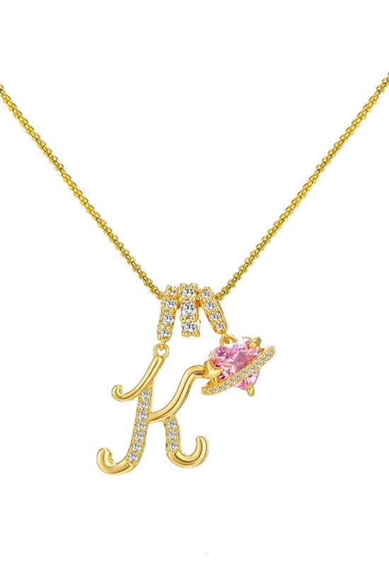 Initials Pink Zirconia Necklace