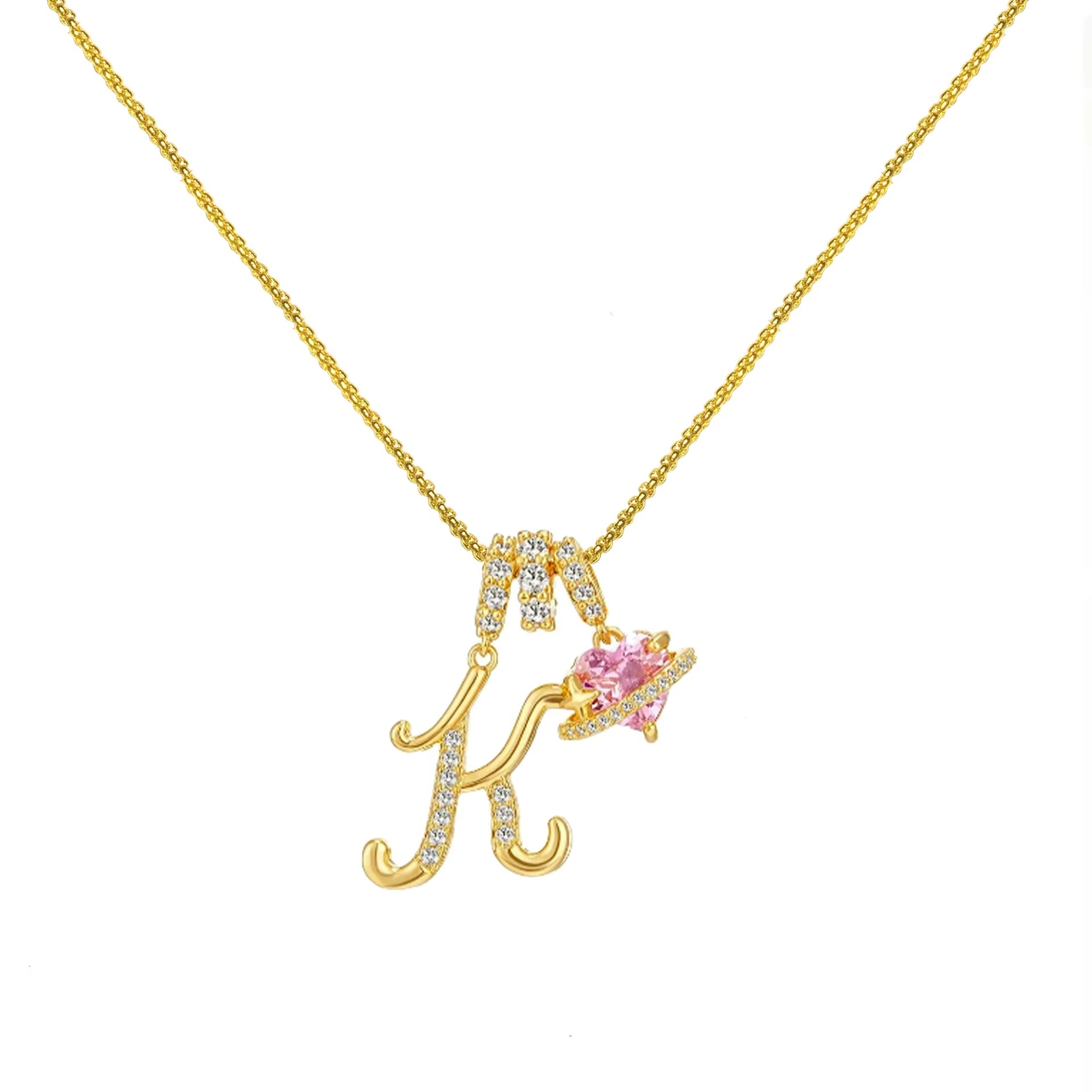 Initials Pink Zirconia Necklace