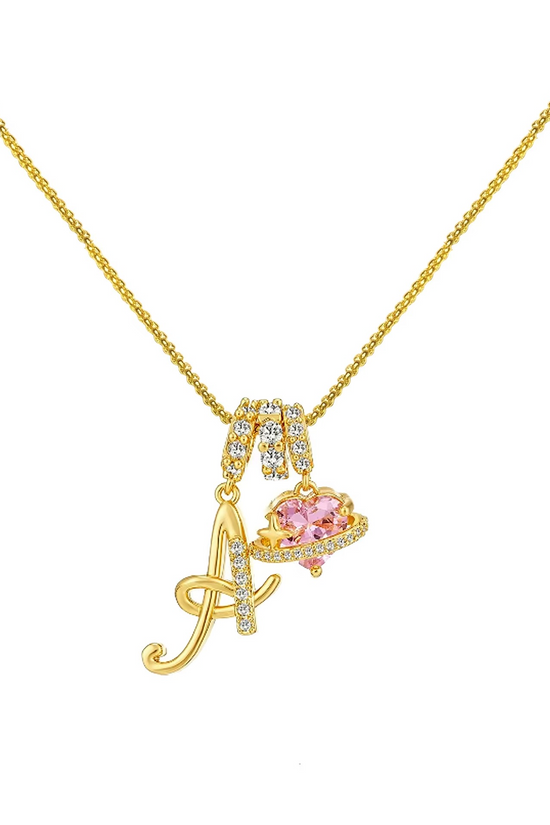Initials Pink Zirconia Necklace