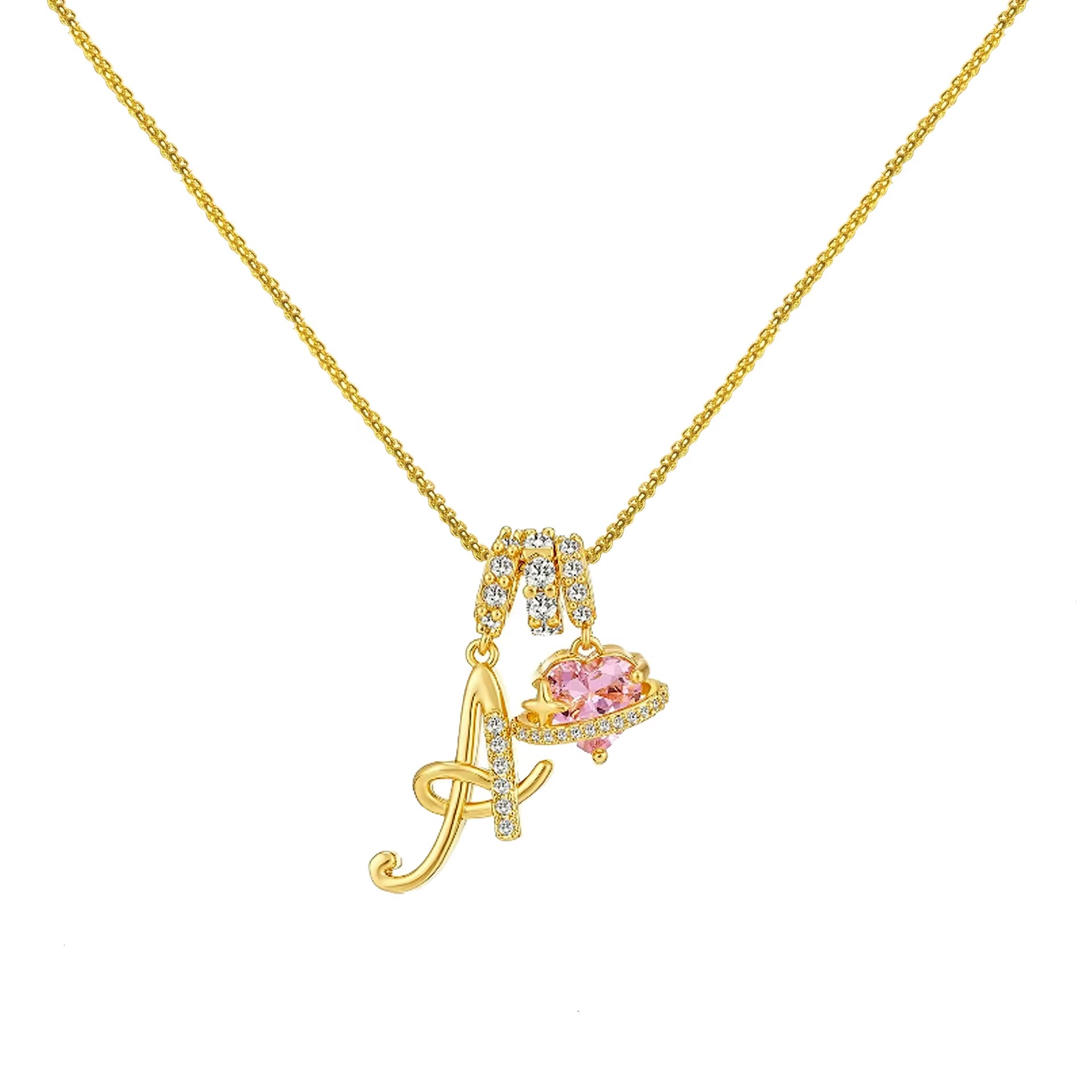 Initials Pink Zirconia Necklace