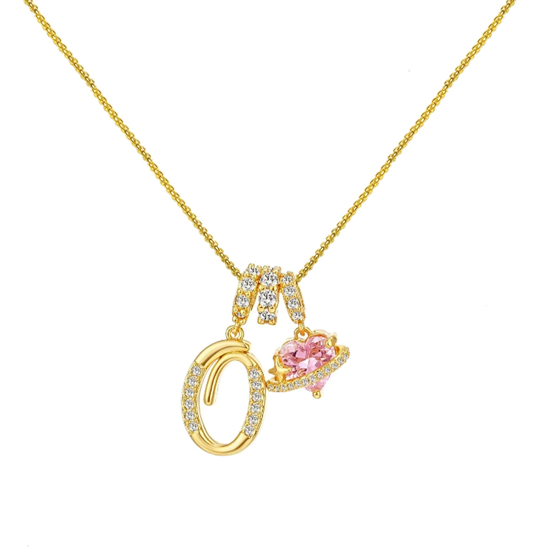 Initials Pink Zirconia Necklace