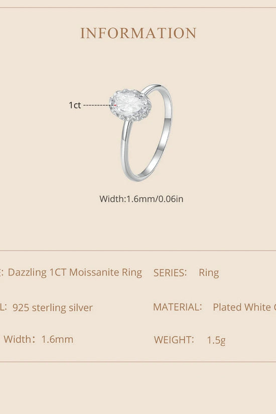 S925 1CT Moissanite Oval Solitaire Ring
