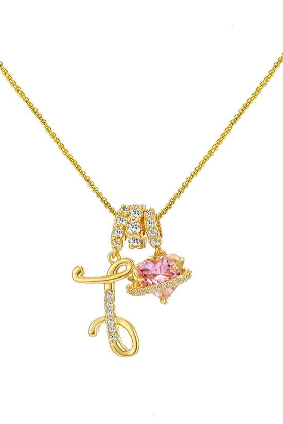 Initials Pink Zirconia Necklace