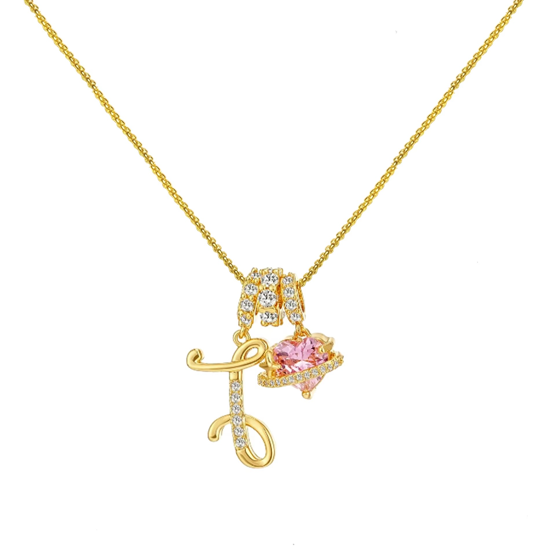 Initials Pink Zirconia Necklace