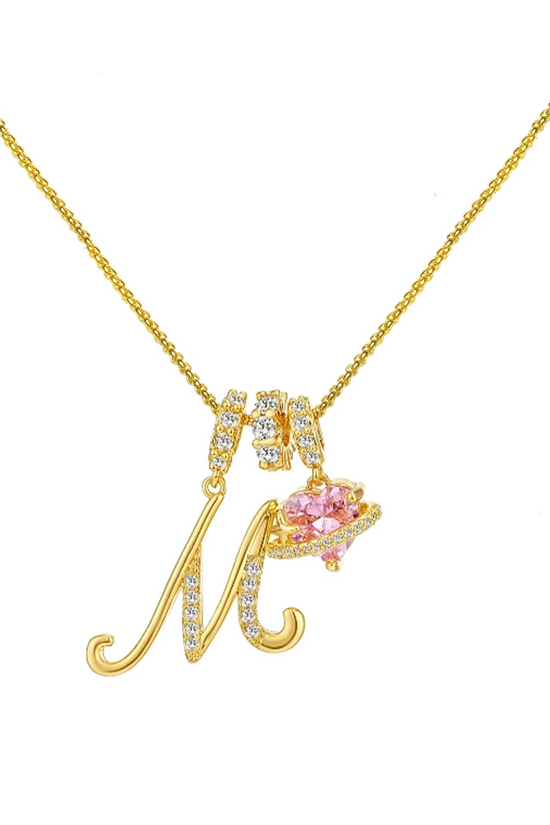 Initials Pink Zirconia Necklace