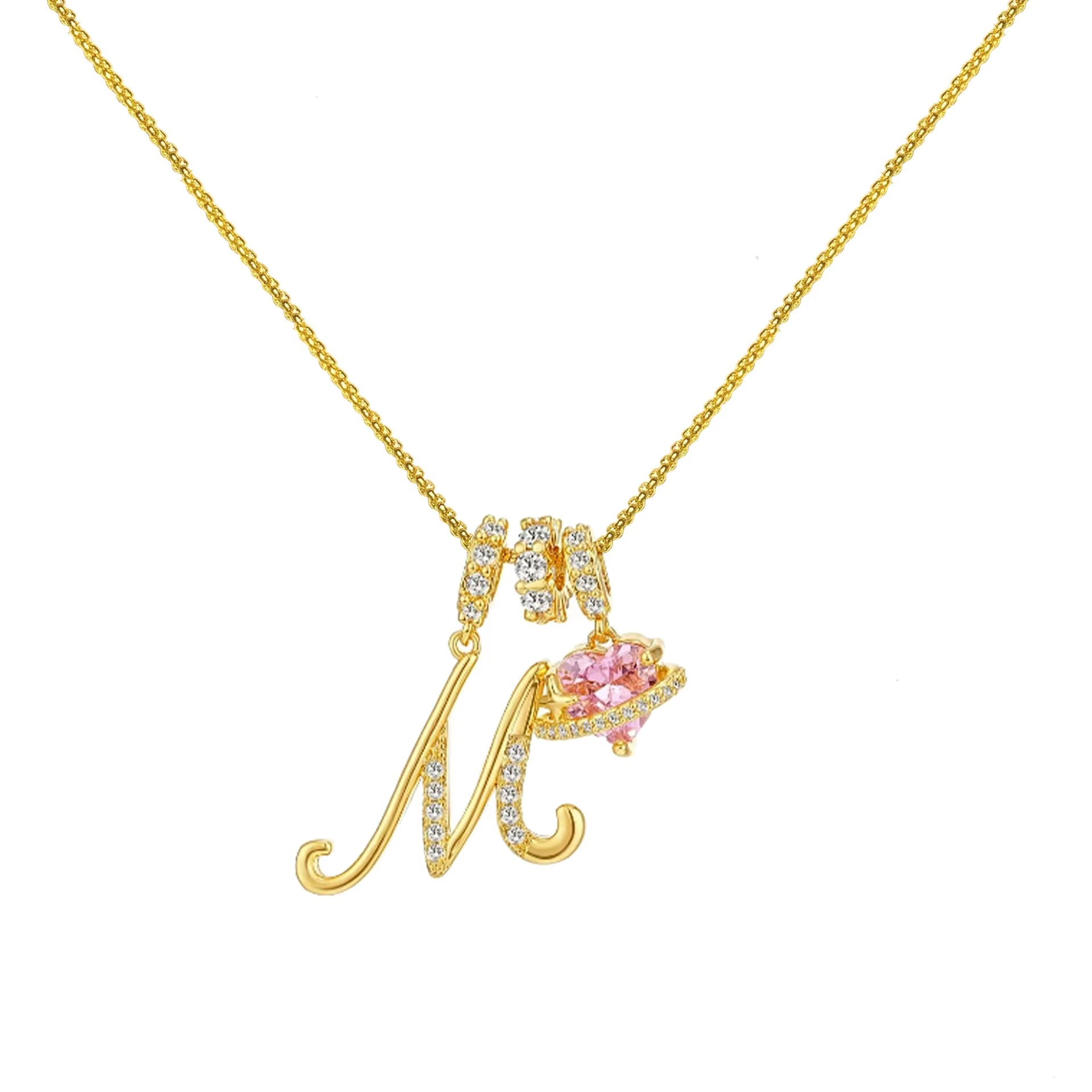 Initials Pink Zirconia Necklace