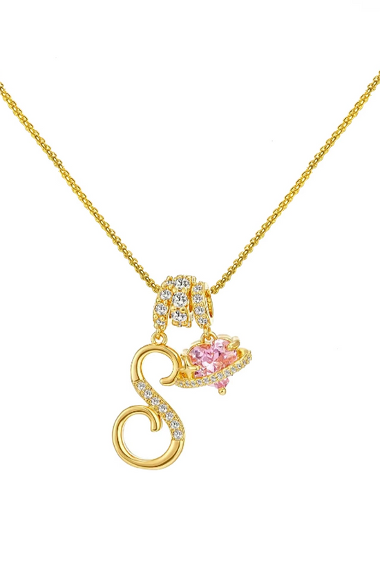 Initials Pink Zirconia Necklace