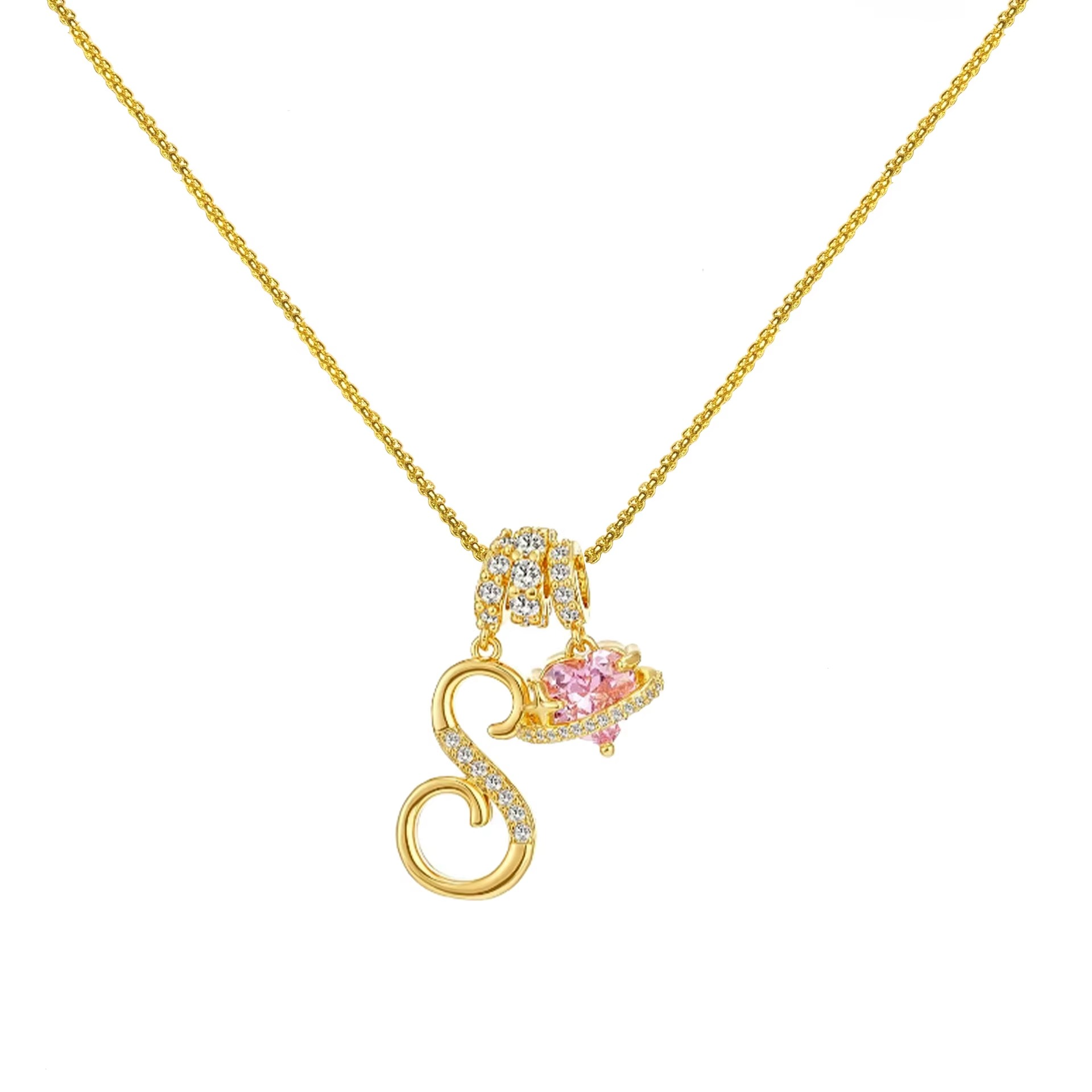 Initials Pink Zirconia Necklace