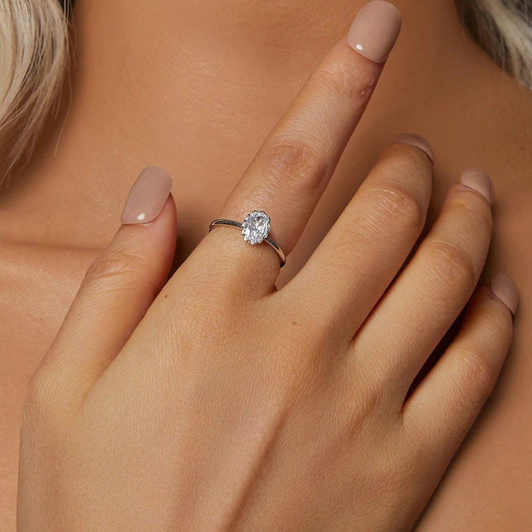 S925 1CT Moissanite Oval Solitaire Ring