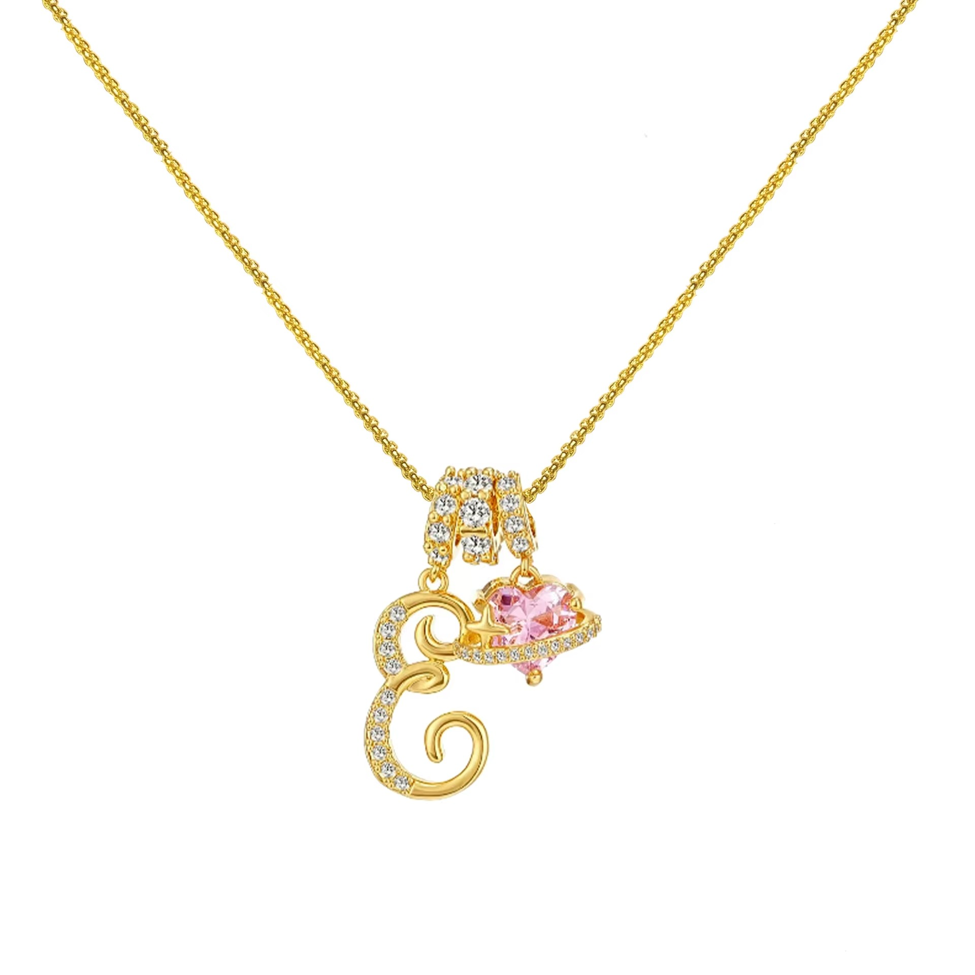 Initials Pink Zirconia Necklace