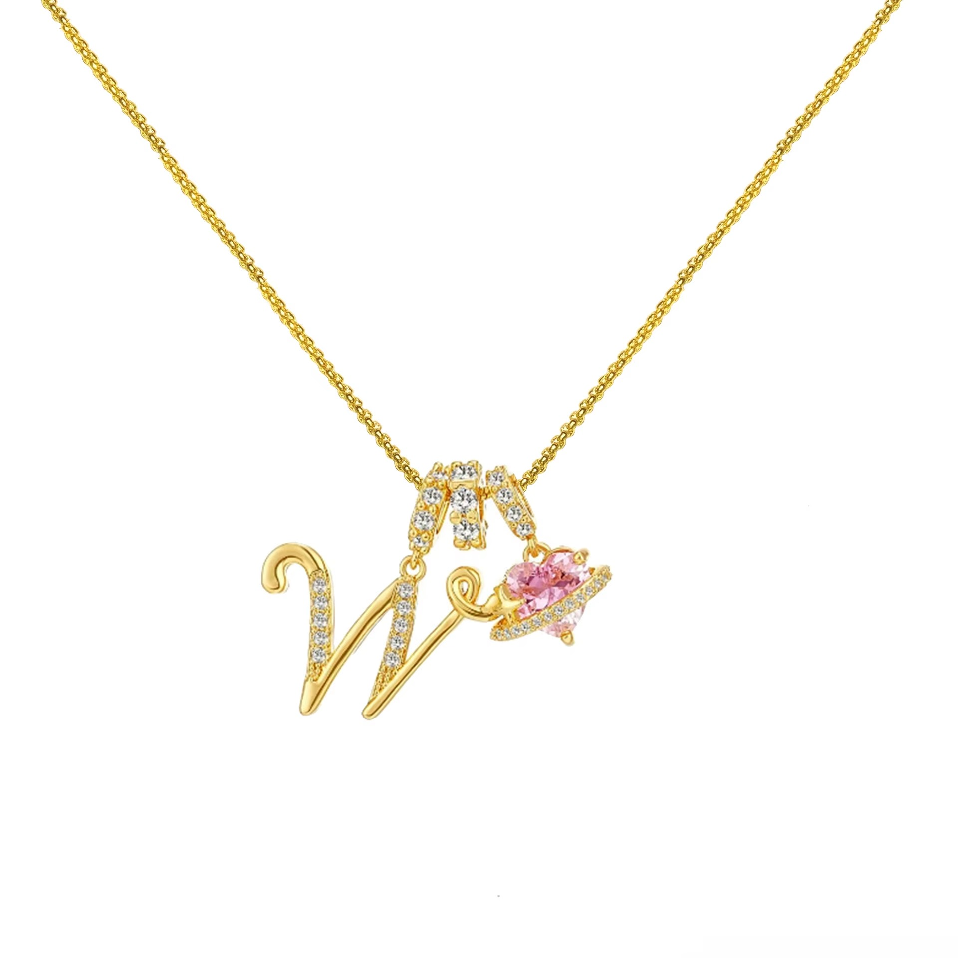 Initials Pink Zirconia Necklace