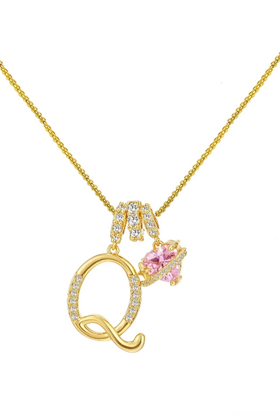 Initials Pink Zirconia Necklace