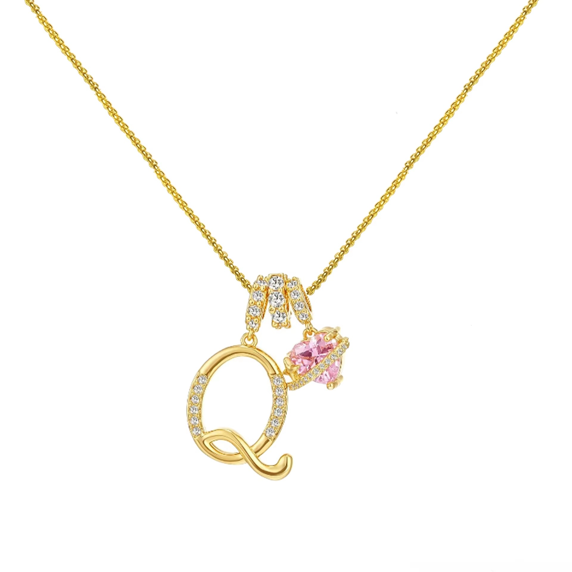 Initials Pink Zirconia Necklace