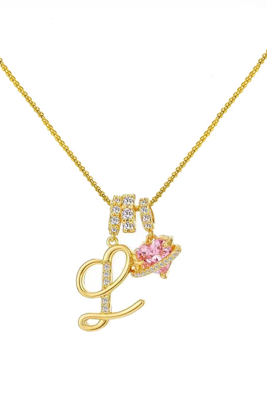 Initials Pink Zirconia Necklace