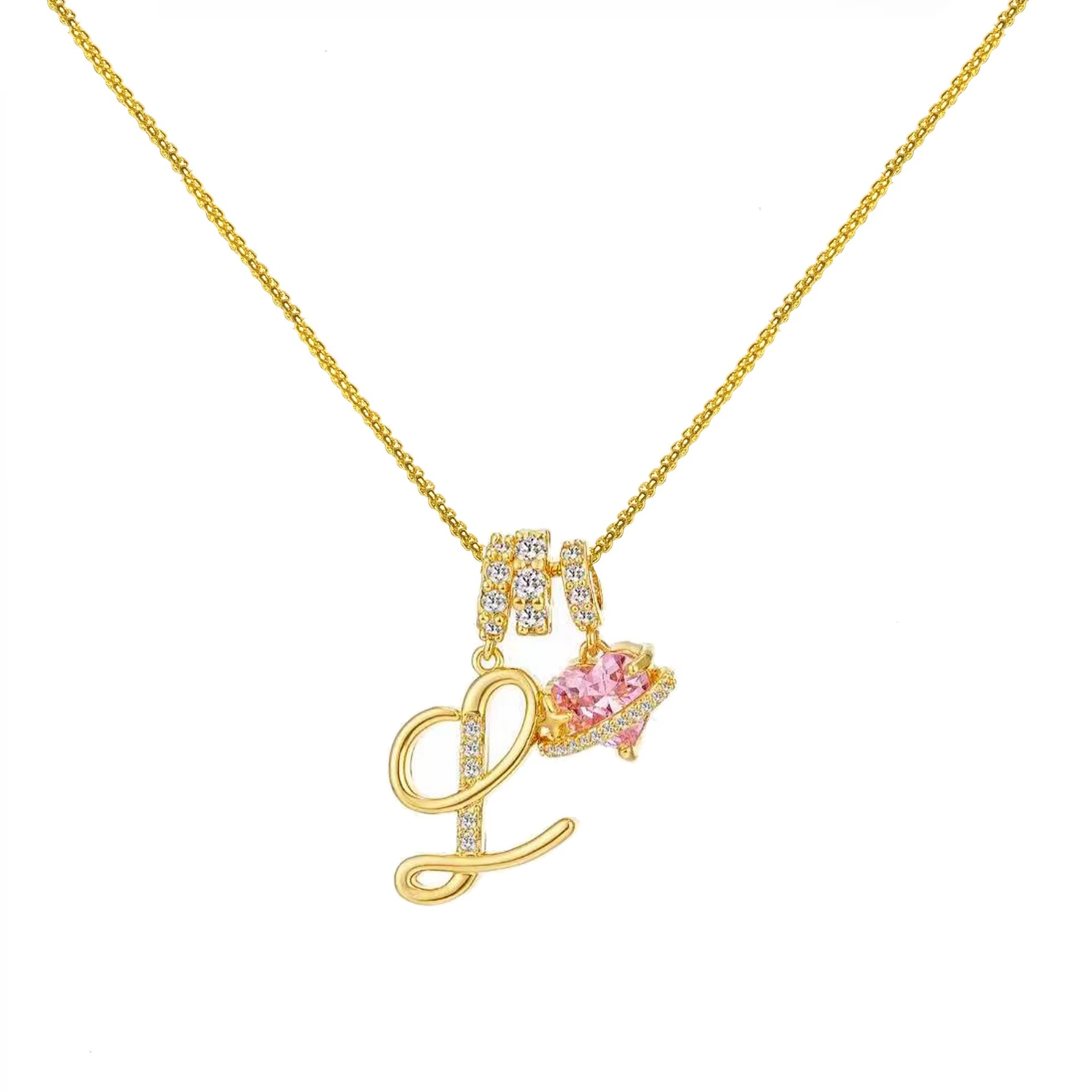 Initials Pink Zirconia Necklace