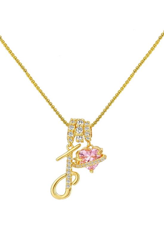 Initials Pink Zirconia Necklace