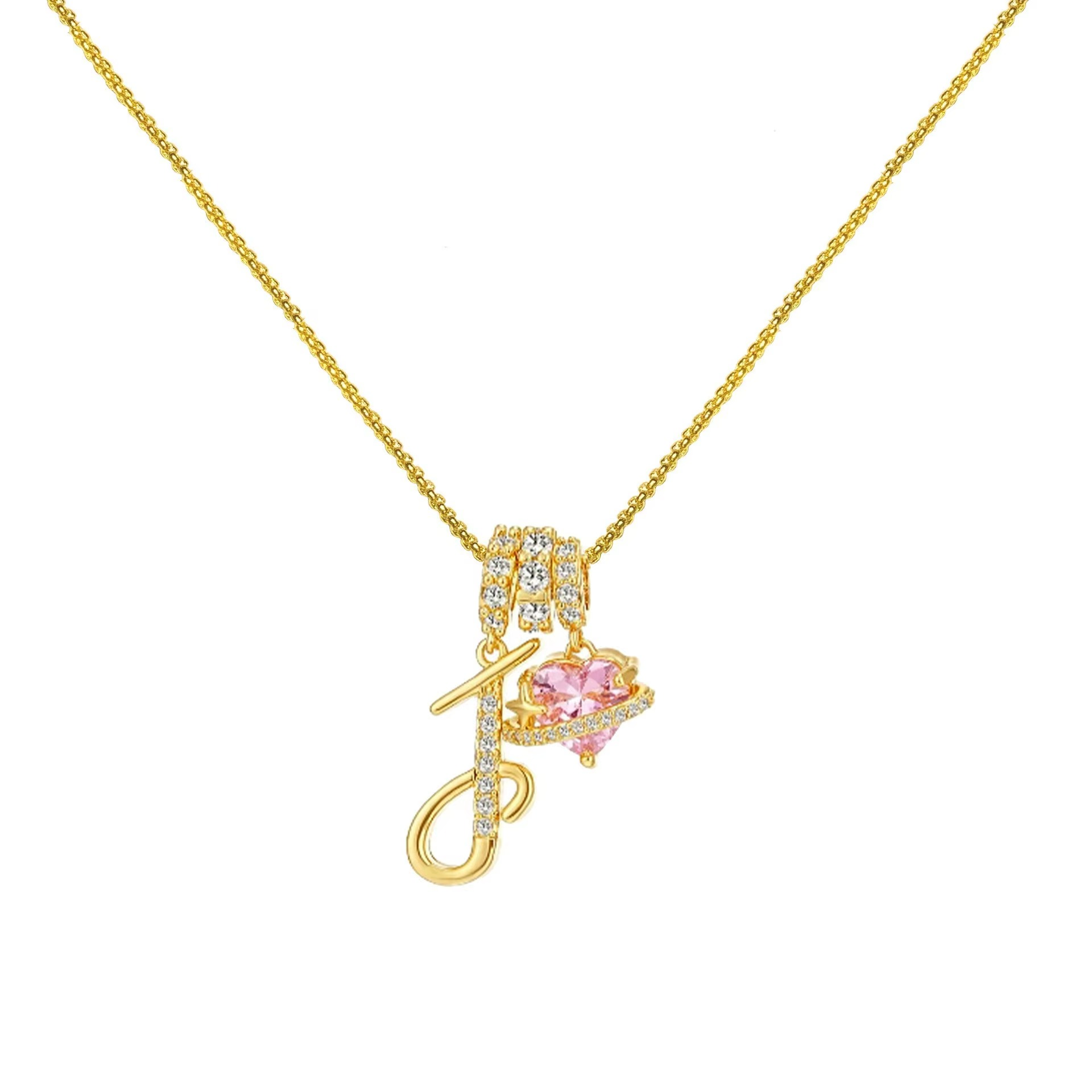Initials Pink Zirconia Necklace