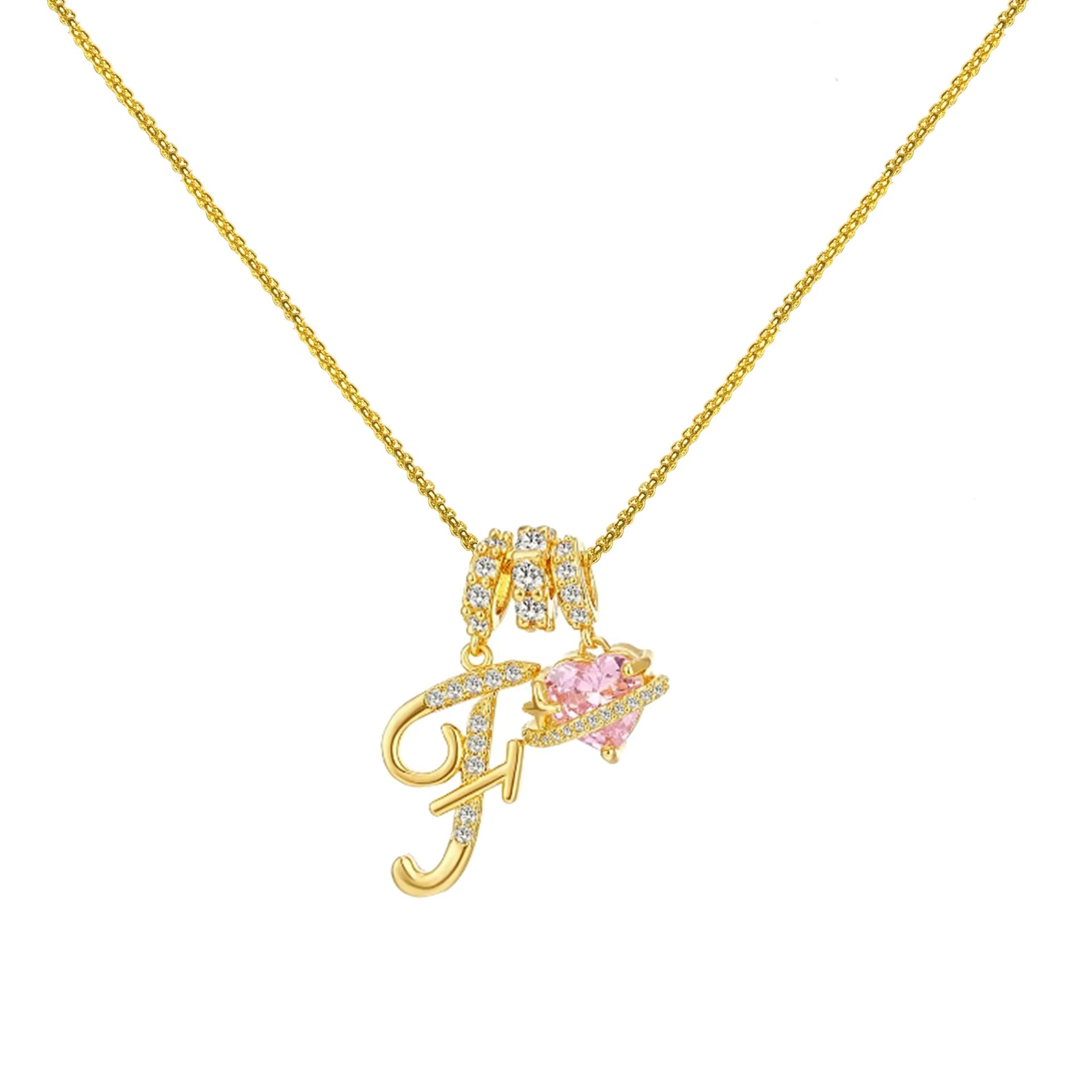 Initials Pink Zirconia Necklace