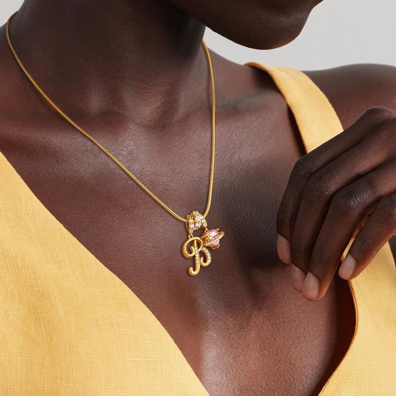 Initials Pink Zirconia Necklace