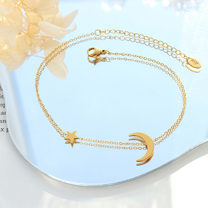 18k Gold Moon and Star Anklet